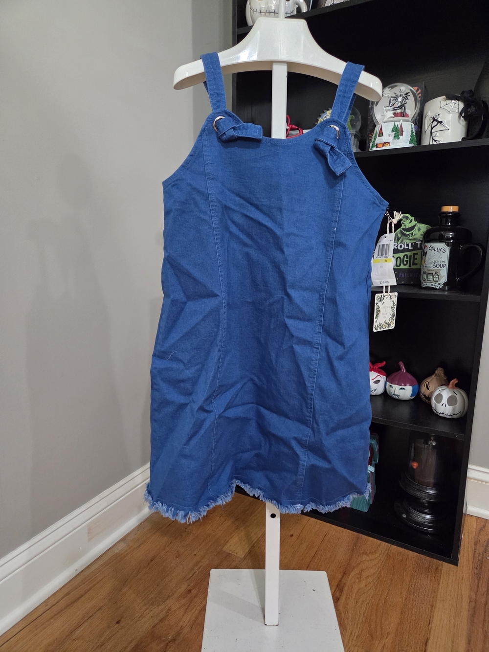 Chelsea & Violet Blue Denim Pinafore Dress with Frayed Hem